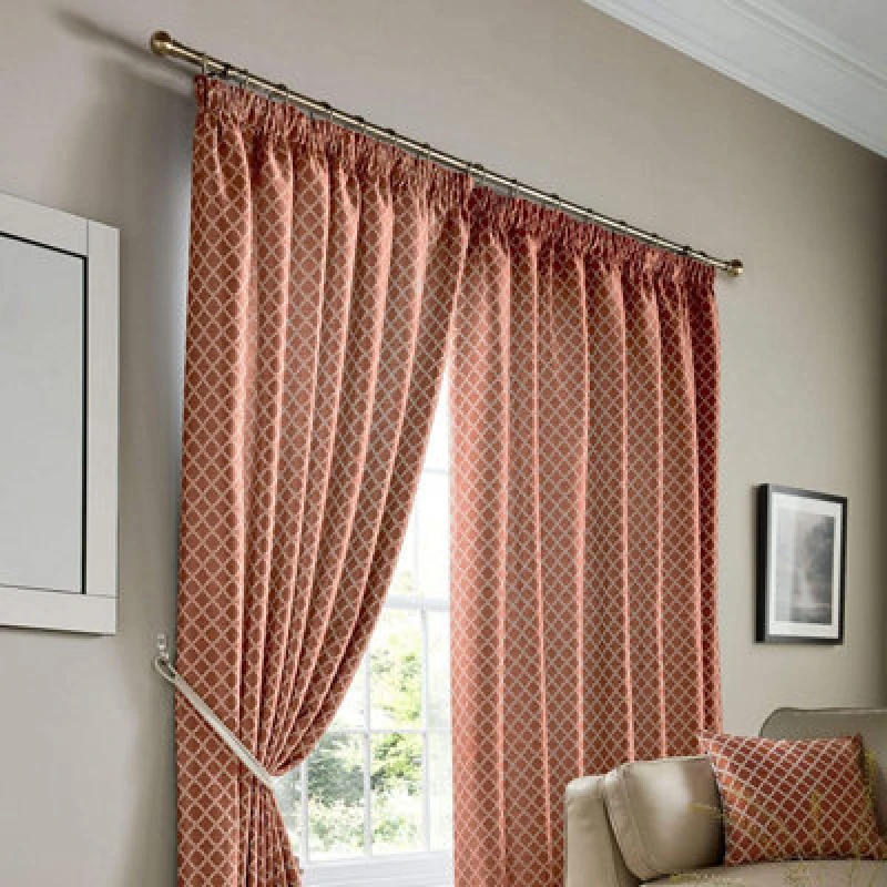 Image of Alan Symonds Jacquard Curtains Pencil Pleat Taped Heading Fully Lined, Polyester, Orange, 66 X 72