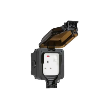 Image of IP66 13A 1G DP switched socket with neon - Black - Knightsbridge