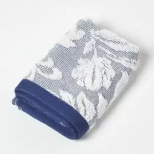 Image of HOMESCAPES Damask 100% Turkish Cotton 600 GSM Face Cloth, Navy - Navy
