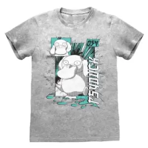 Image of Pokemon Unisex Adult Psyduck Square T-Shirt (L) (Heather Grey)