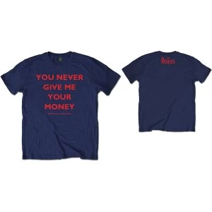 image of The Beatles - You Never Give Me Your Money Unisex Large T-Shirt - Blue