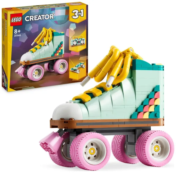 image of LEGO Creator 3in1 Retro Roller Skate & Toy Skateboard 31148