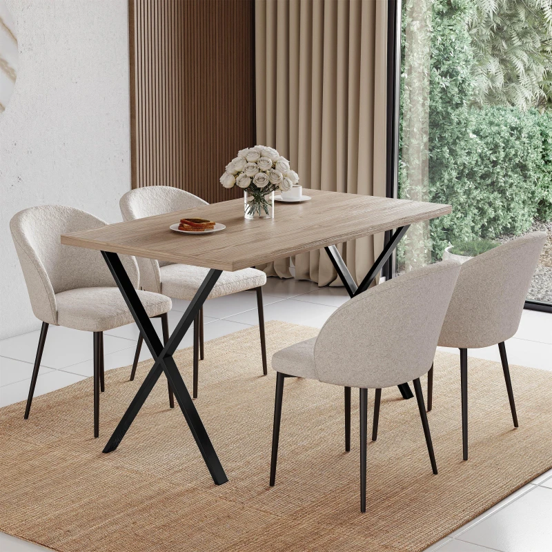 Image of Lassic 4 Seater Dining Table With X Shape Legs Oak unisex 4 Seater