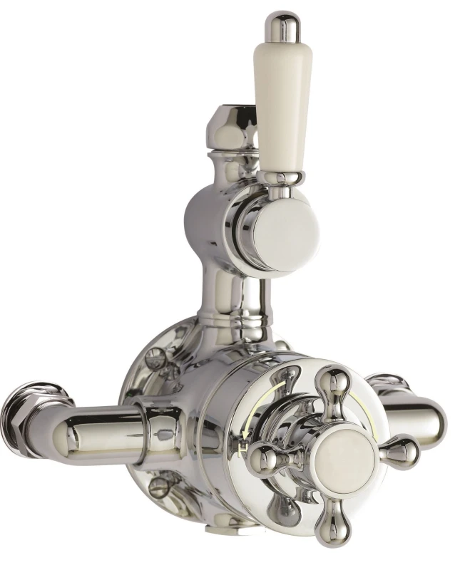 Image of Balterley Traditional Exposed Twin Thermostatic Shower Valve 1 Outlet Chrome in Silver Silver Unisex