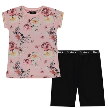 image of Firetrap T Shirt Set Junior Girls - Pink Floral/Blk