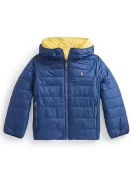 Image of Ralph Lauren Boys Nylon Synthetic Down Reversible Coat - Navy/Yellow, Size Age: 8 Years=S