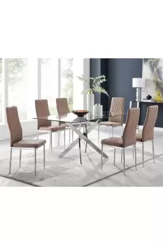 Image of Leonardo Glass And Chrome Metal Dining Table And 6 Milan Chairs Dining Set