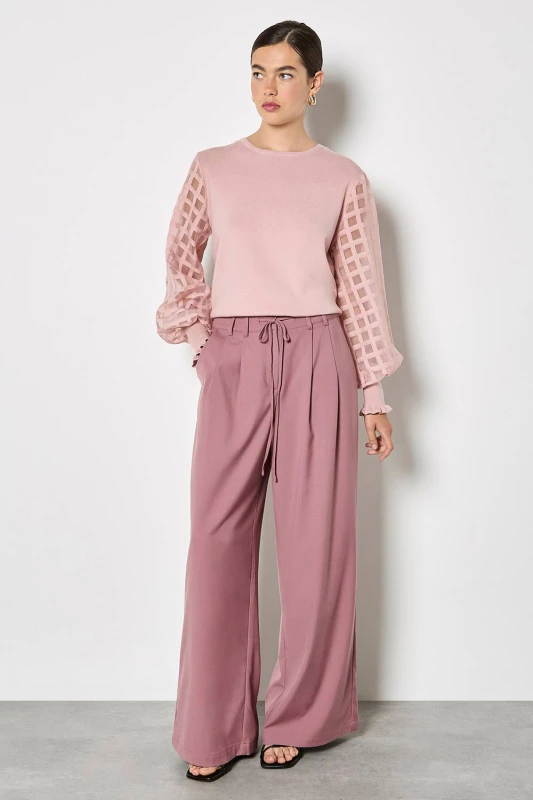 Image of Apricot Womens Pleat Detail Wide Leg Drawstring Trousers in Pink Size: 10 Pink Female 10