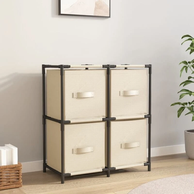 Image of VIDAXL Storage Cabinet with 4 Fabric Baskets Cream 63x30x71cm Steel Vidaxl 8720286640777