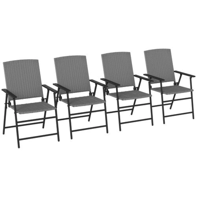 Image of Outsunny 4pcs Rattan Chair Foldable Garden Furniture w/ Armrest Grey 867-070V01GY
