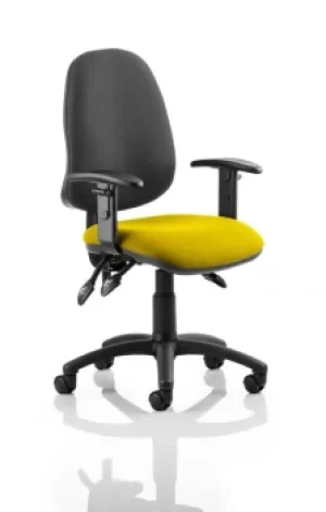 Image of Eclipse III Lever Task Operator Chair Black Back Bespoke Seat With Height Adjustable Arms In Yellow
