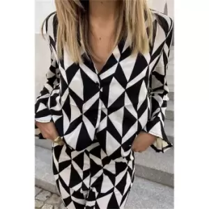 Image of I Saw It First Petite Monochrome Geo Print Shirt Co-Ord - Black
