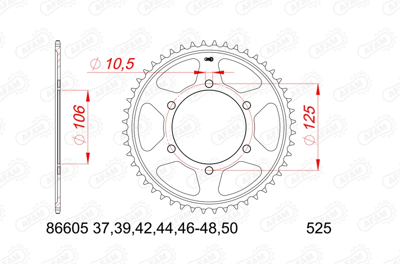 Image of AFAM Rear Sprocket Steel Standard - 525