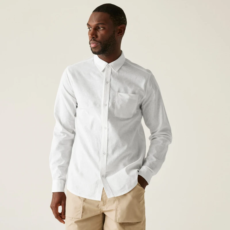 Image of Regatta Regatta Men Loran Long Sleeve Shirt in White Size: large White L Male 5063516006398