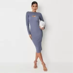 Missguided Overlayer Ribbed Midaxi Dress - Blue