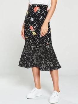 Image of Oasis Daisy Patched Bias Peplum Skirt - Black, Size 12, Women