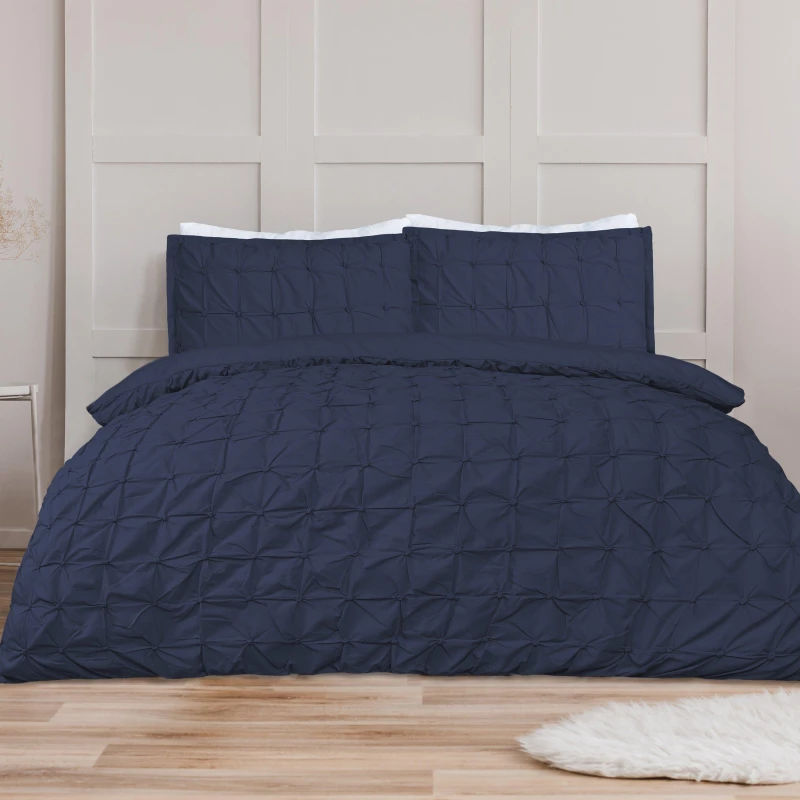 Image of Homelife Rouched Pleat Duvet Set - Blue Blue Double