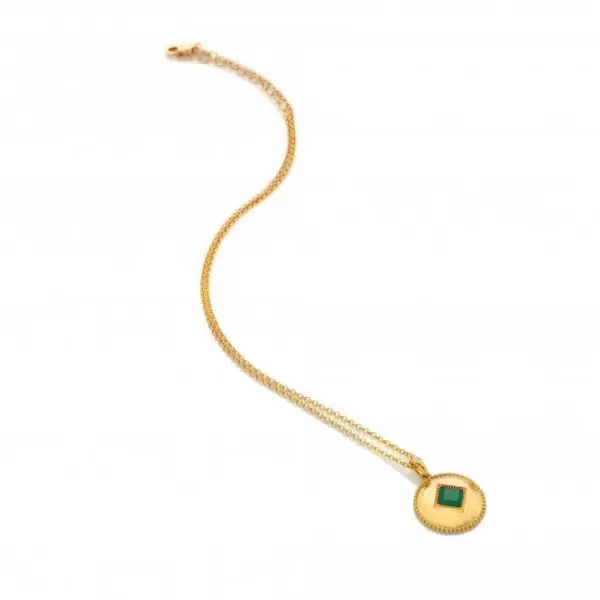 Coin Pendant Green Agate Necklace DP935