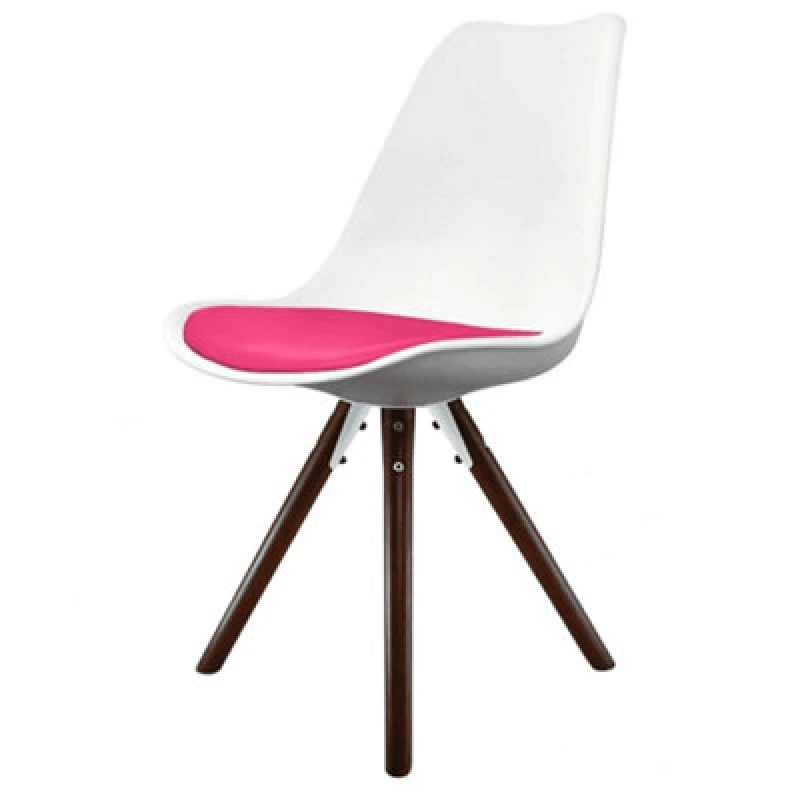 Image of Fusion Living Soho Plastic Dining Chair With Pyramid Dark Wood Legs White & Bright Pink FL1810