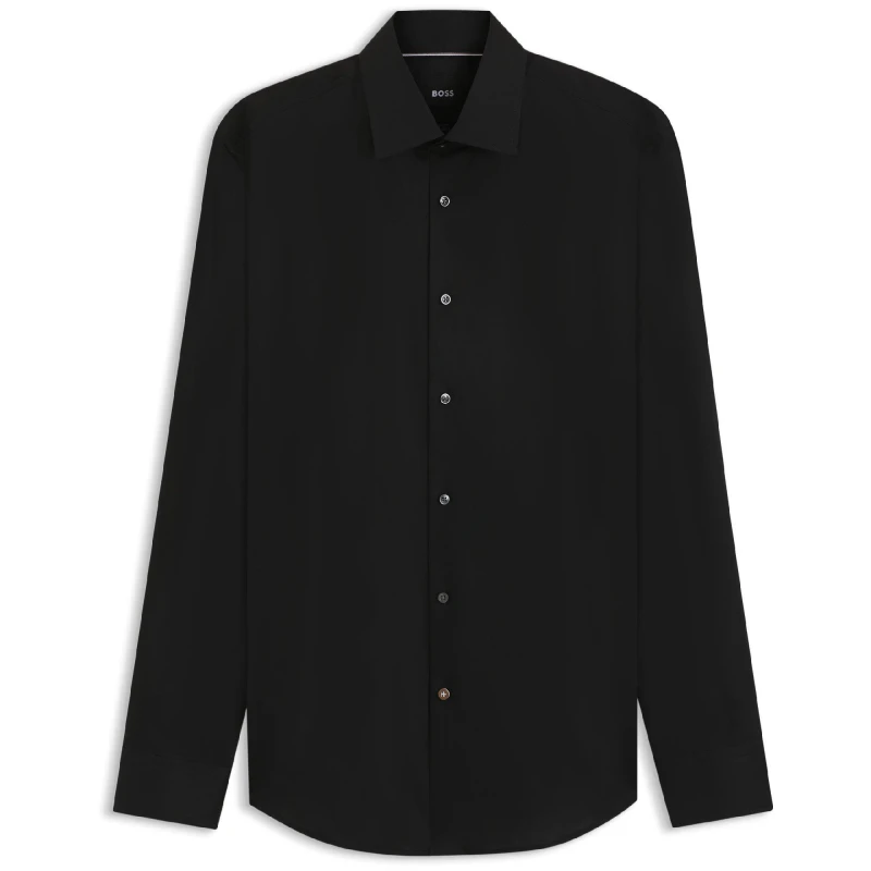 Image of Boss Mens H Hank Kent Long Sleeve Oxford Shirt Black male 15.7 inch