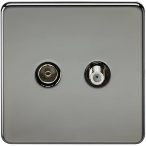 Image of KnightsBridge Coaxial TV and SAT TV Outlet 1G Screwless Black Nickel Isolated Wall Plate