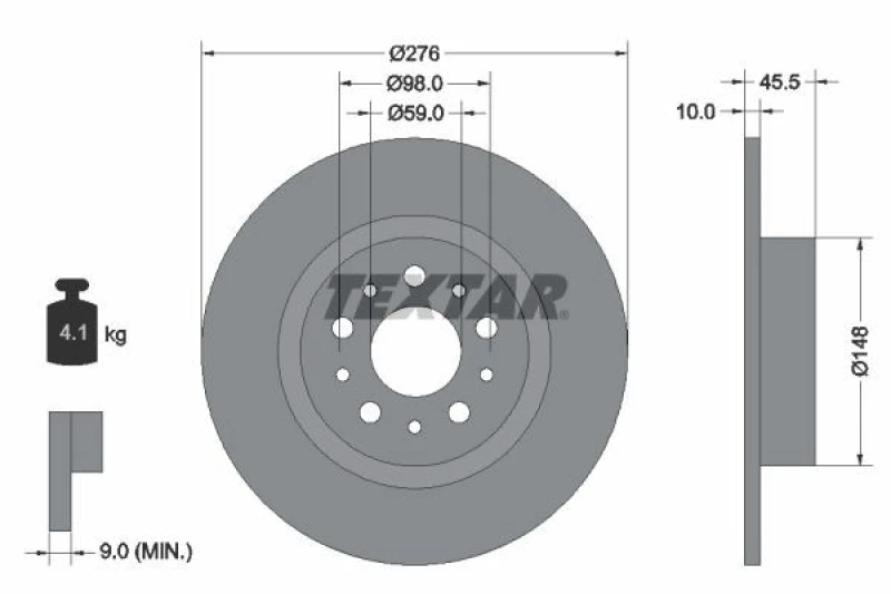 Image of Brake disc TEXTAR 92114703