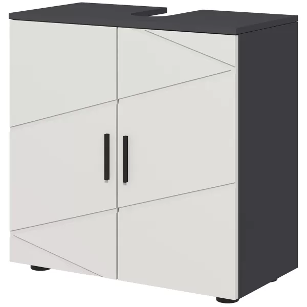 image of kleankin Under Sink Cabinet, Bathroom Vanity Unit, Floor Basin Storage Cupboard with Double Doors and Shelf, 60 x 30 x 60 cm, Light Grey