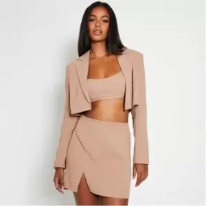 I Saw It First Textured Notch Front Mini Skirt - Neutral