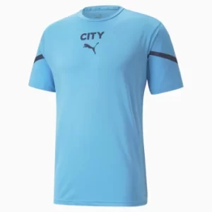 Image of PUMA x First Mile Man City Prematch Mens Jersey Shirt, Light Blue/Peacoat, size Large, Clothing