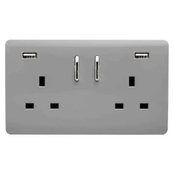 Image of Trendi Switch 2 Gang 13Amp Double Socket & 2 USB Ports - Light Grey