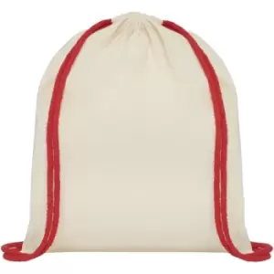 Image of Bullet Oregon Cotton Drawstring Bag (One Size) (Natural/Red)