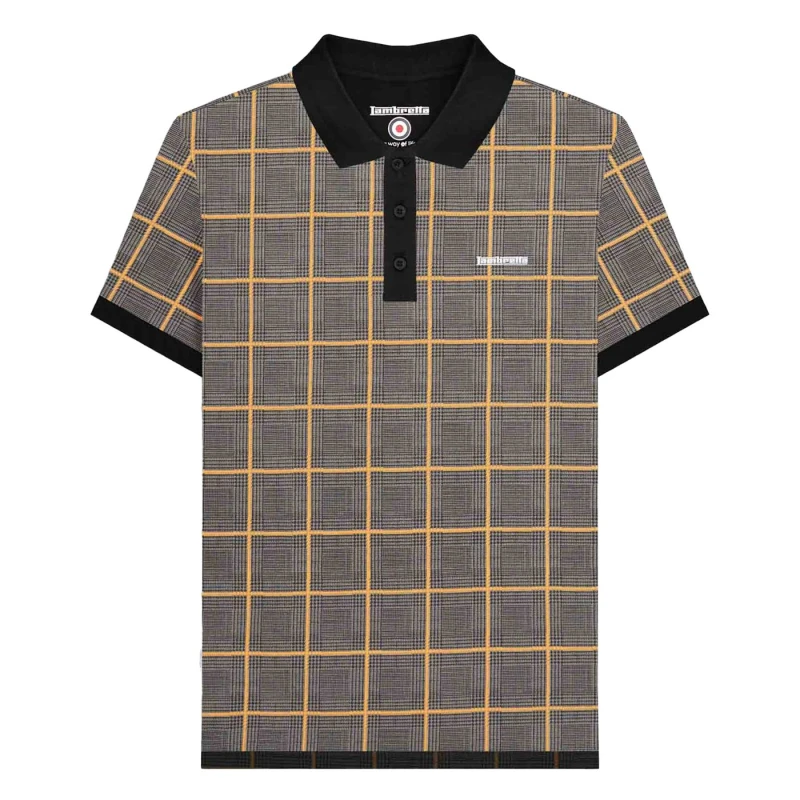 Image of Lambretta Lambretta Men Prince Of Wales Check Polo Shirt in Dark Grey Size: large Dark Grey L Male 5063703652544
