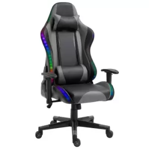 Image of Vinsetto LED Light Pu Leather Gaming Chair Thick Padding With Pillows - Black