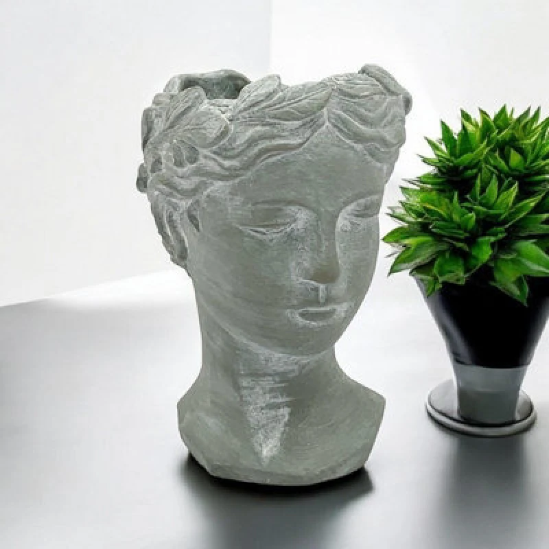 Image of Minster Stylish Living MSL 26cm Grey Cement Bust Pot, Grey 0609A