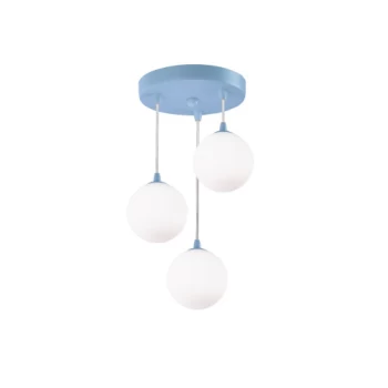 Image of 3 Light Pendant, Blue With Opal Glass