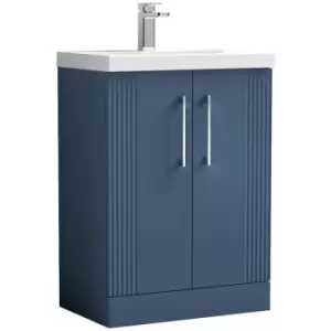 image of Nuie Deco Satin Blue 600mm 2 Door Vanity Unit with 50mm Profile Basin - DPF325D - Satin Blue