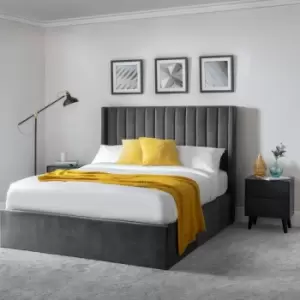 Image of Julian Bowen Langham Ottoman Bed in Grey Velvet - Super King Size