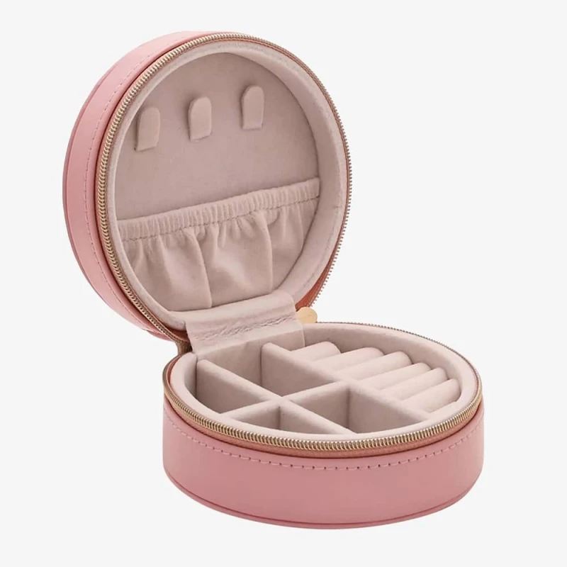 Image of T.H.Baker Sophia Pink Zipped Round Leather Jewellery Box SP3336 Pink female