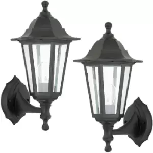 Image of 2 PACK IP44 Outdoor Wall Light Black Rust Proof Glass Lamp Traditional Lantern