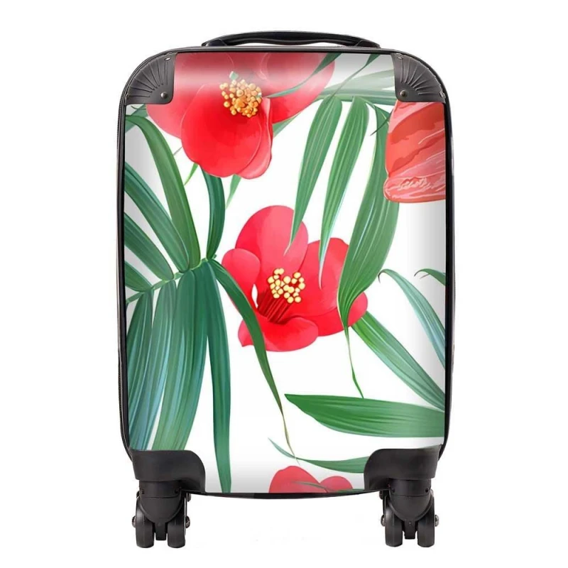 Image of Warren Reed - Designer Tropical Flowers & Palm Leaves Hawaiian Suitcase in Green Size: Small Green Unisex Small
