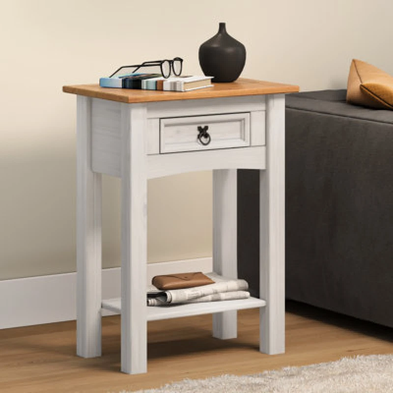 Image of Mercers Furniture Corona White 1 Drawer Console Table 1 Shelf Hallway Side Unit Solid Pine With Mexican Styling, White WHTWAX103
