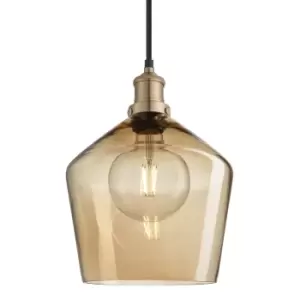 Image of Industville Brooklyn Tinted Glass Schoolhouse Amber Pendant / 10" Pewter Chain Holder