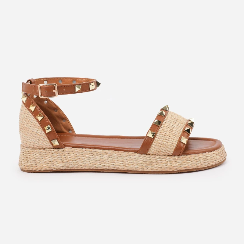 Image of Wheres That From Tan PU Aviva Studded Gladiator E Tan female 3