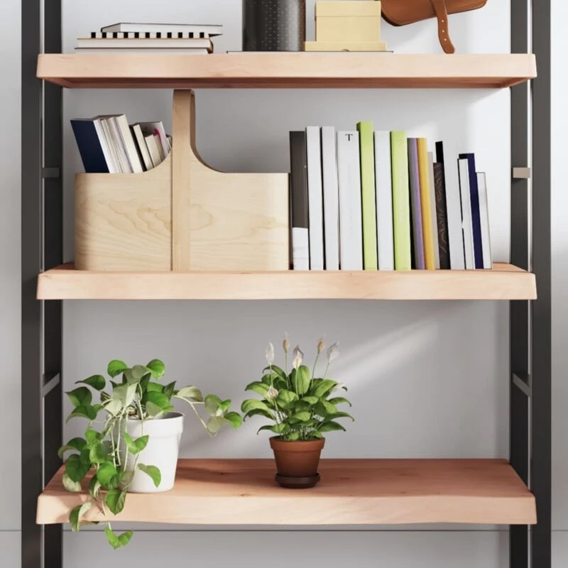 Image of Vidaxl Wall Shelf 80X50X6cm Untreated Solid Wood Oak, Brown 363550