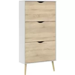 image of Oslo Shoe Cabinet 3 Drawers in White and Oak - White and Oak