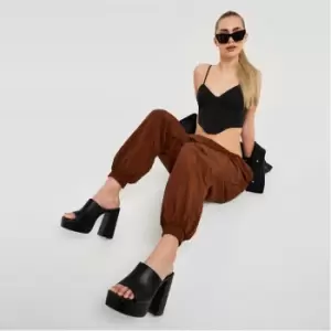 Image of Missguided Plus Size Cuffed Cargo Trousers - Brown