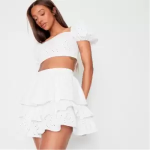 image of Missguided Co Ord Tiered Broderie Mini Skirt - White