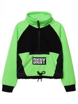 Image of DKNY Girls Half Zip Pocket Front Sweat, Fluro Green, Size Age: 10 Years, Women