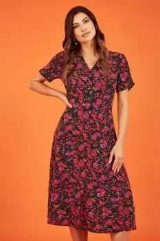 image of Pink Ditsy Floral Midi Shirt Dress