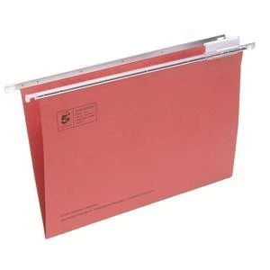 image of 5 Star Suspension File Manilla Heavyweight 180gm2 with Tabs and Inserts Foolscap Red Pack of 50